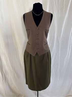 Old Money Olive Wool Pencil Skirt Dark Academia High Waist Vintage 12